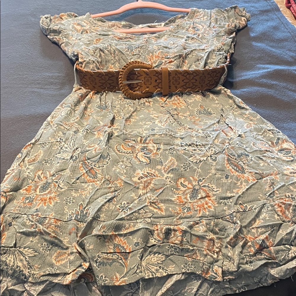 Wallflower Kids Dress with Floral Pattern and Brown Belt